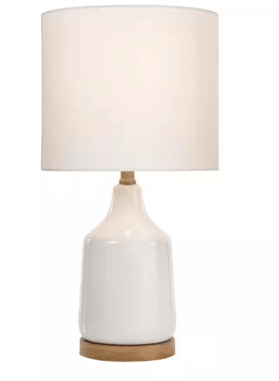 Hampton Bay Saddlebrook 21.5&quot; Cream Ceramic and Faux Wood Table Lamp with Shade