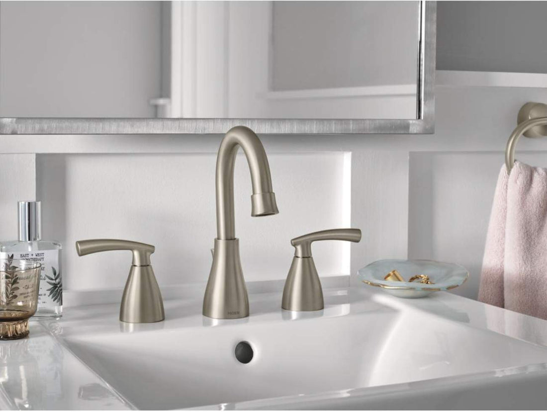 Moen Essie 84716SRN Widespread 2-Handle Bathroom Faucet in Spot Resist Brushed Nickel (Valve Included)