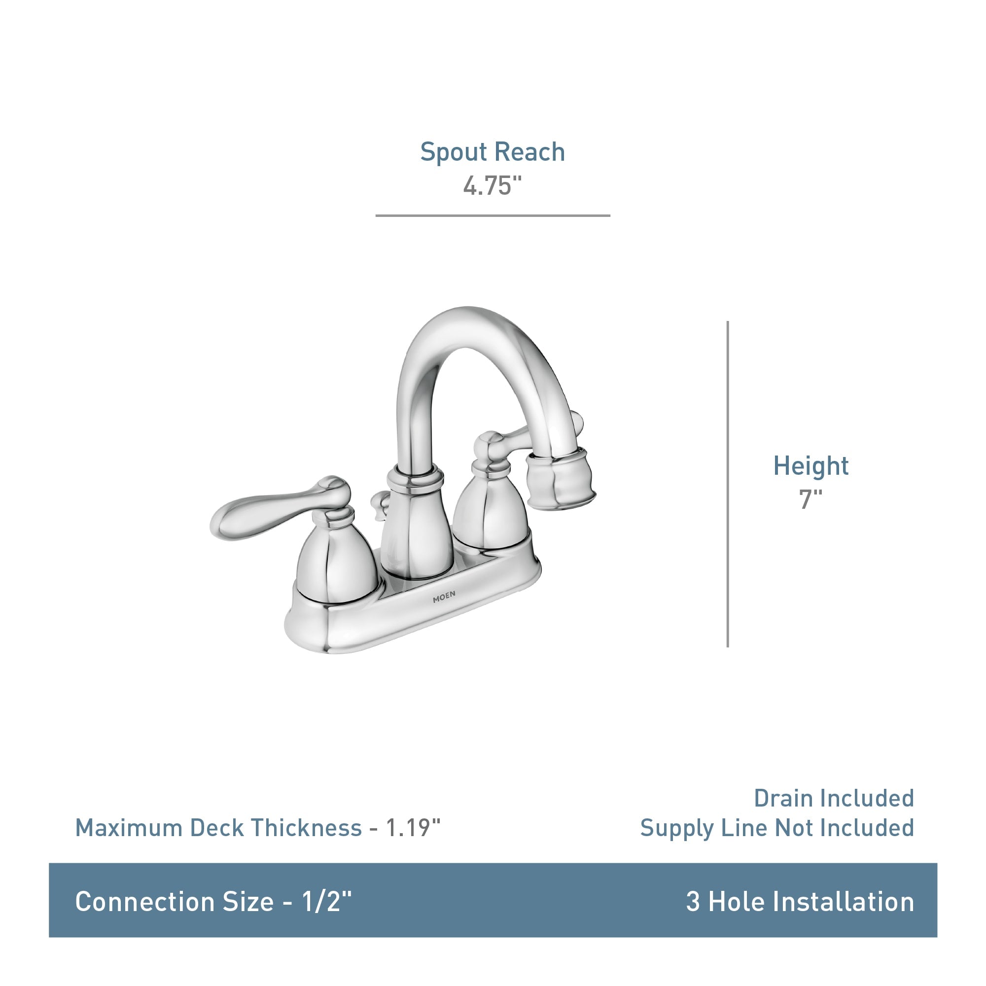 Moen Caldwell WS84667 Chrome 4-in centerset 2-Handle WaterSense Bathroom Sink Faucet with Drain