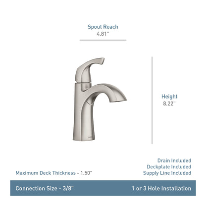 Moen Lindor 84505 Chrome Single Hole 1-Handle WaterSense Bathroom Sink Faucet with Drain and Deck Plate