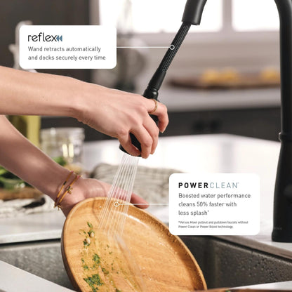 MOEN Riley 7402BL Single Handle Pull-Down Sprayer Kitchen Faucet with Reflex and Power Clean in Matte Black