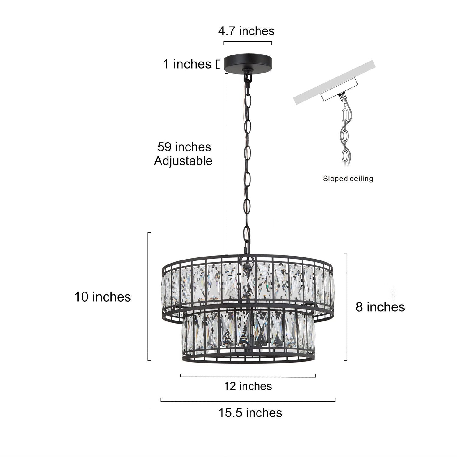 Crystal Chandelier for Dining Room, 4-Light Round Chandelier 2-Tier, 15.5&quot; Dia