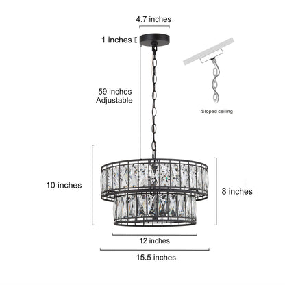 Crystal Chandelier for Dining Room, 4-Light Round Chandelier 2-Tier, 15.5&quot; Dia