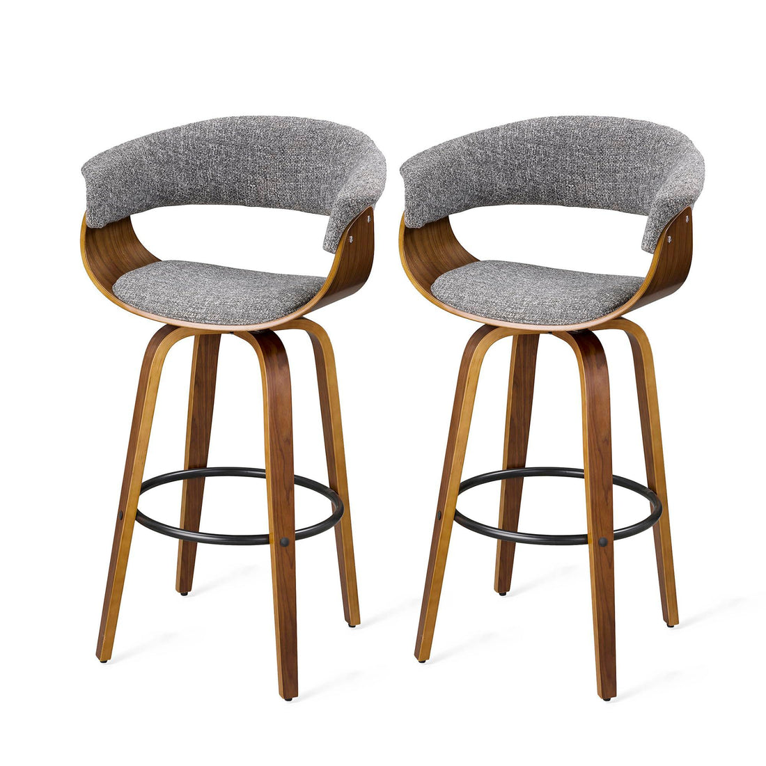 Glitzhome Mid-Century Modern Walnut Swivel Bar Stool (Set of 2)