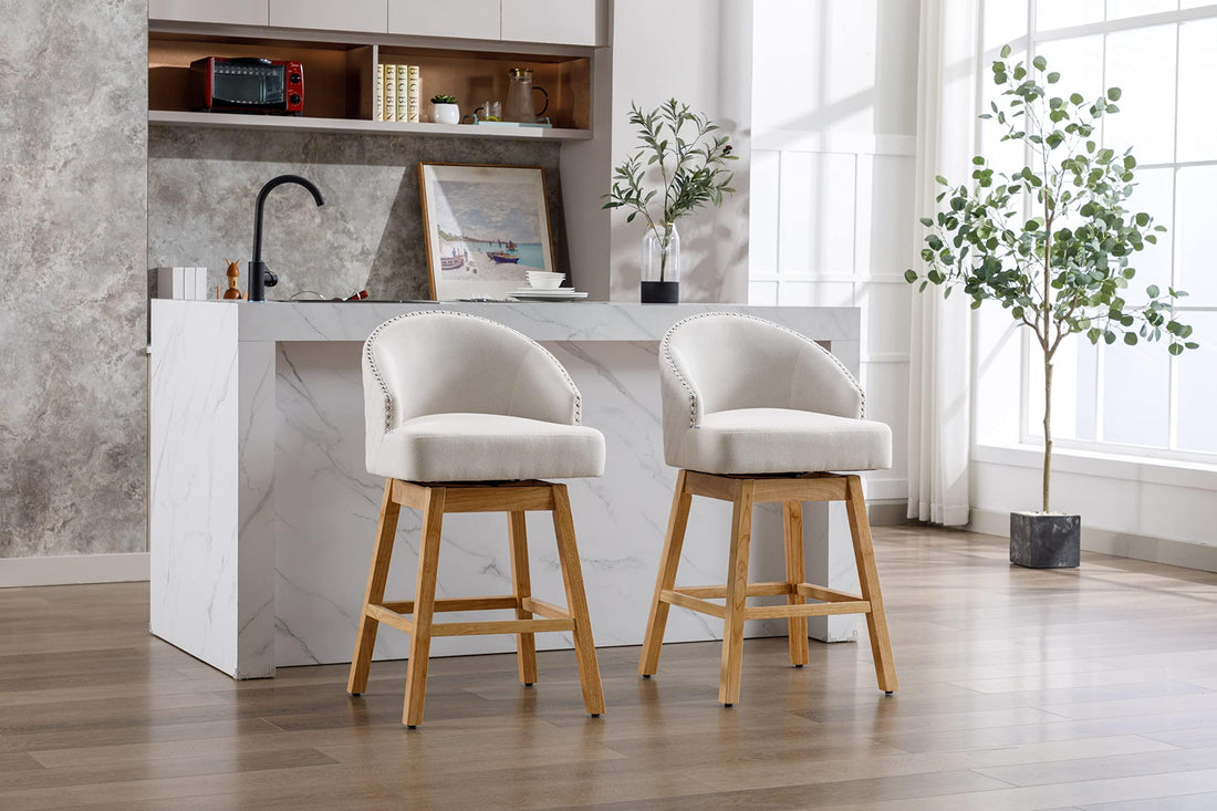 COOLMORE Set of 2 Counter Height Bar Stools with Footrest and 360 Degree Swivel