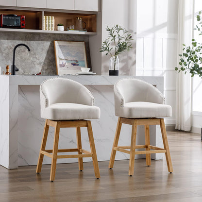 COOLMORE Set of 2 Counter Height Bar Stools with Footrest and 360 Degree Swivel