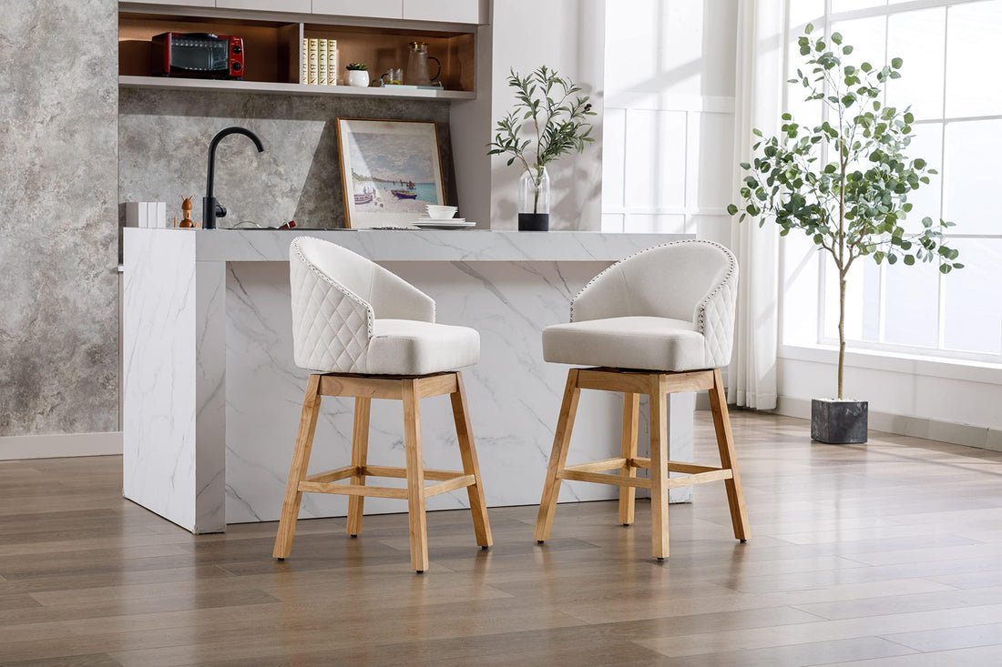 COOLMORE Set of 2 Counter Height Bar Stools with Footrest and 360 Degree Swivel