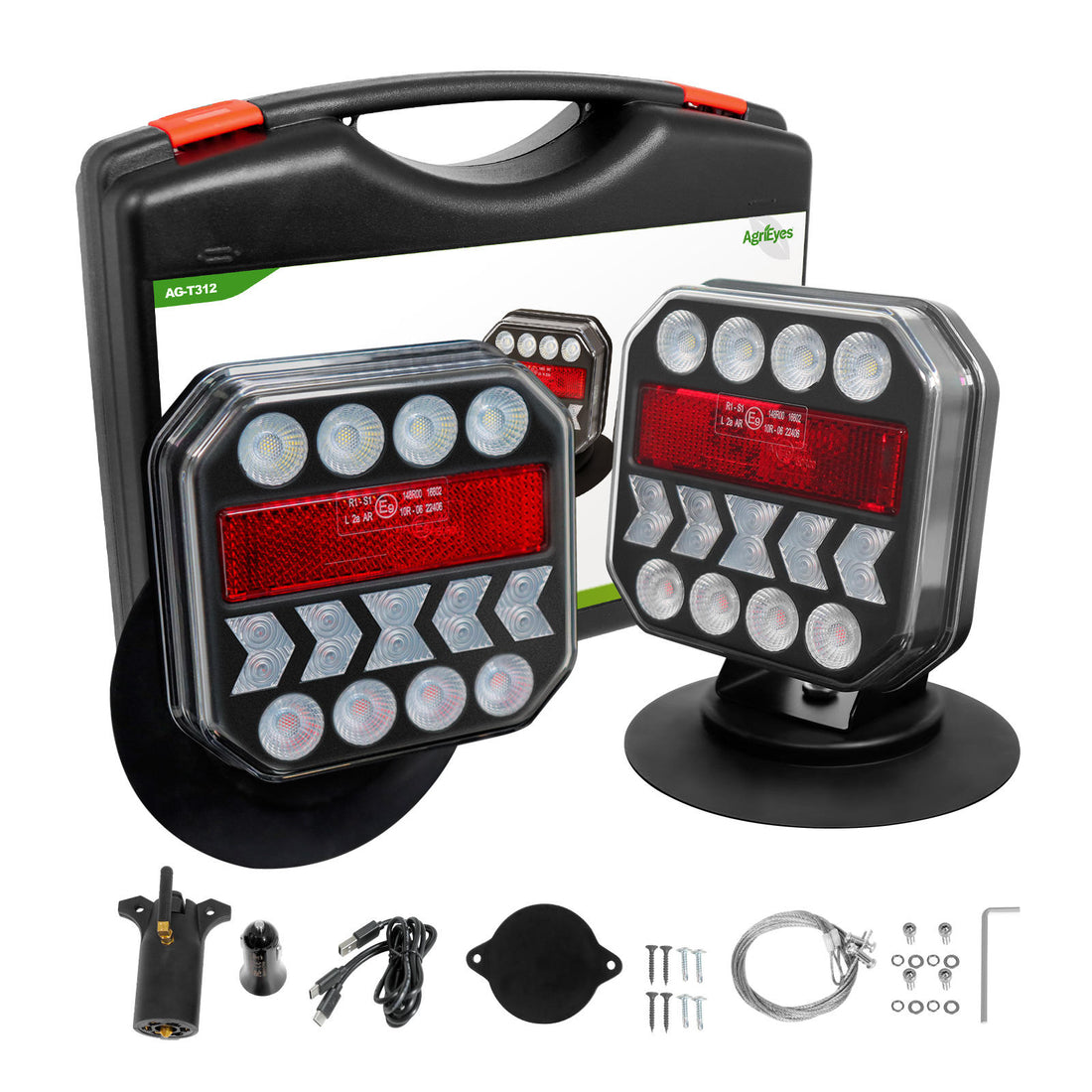 AgriEyes USB-C Wireless Trailer Tow Lights with Adjustable Magnetic Base, Rechargeable LED Kit with Retroreflectors for Truck, RV, Boat, Caravan