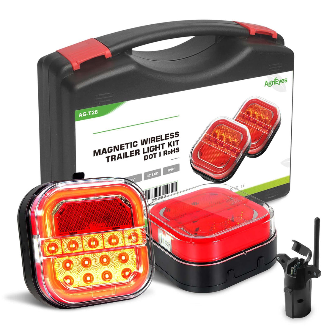 AgriEyes Halo Wireless Trailer Tow Lights with 2 Mounting Options, Magnetic &amp; Bracket, Portable LED Light Kit for Truck, RV, Boat, Camper