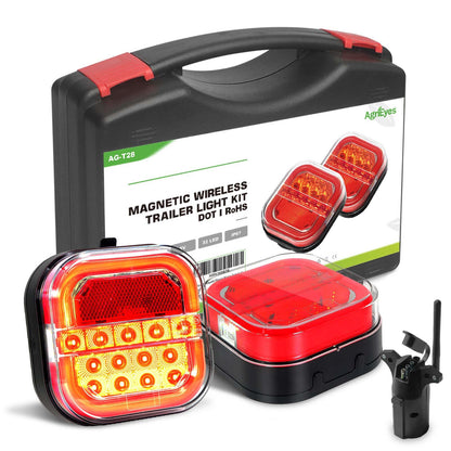 AgriEyes Halo Wireless Trailer Tow Lights with 2 Mounting Options, Magnetic &amp; Bracket, Portable LED Light Kit for Truck, RV, Boat, Camper