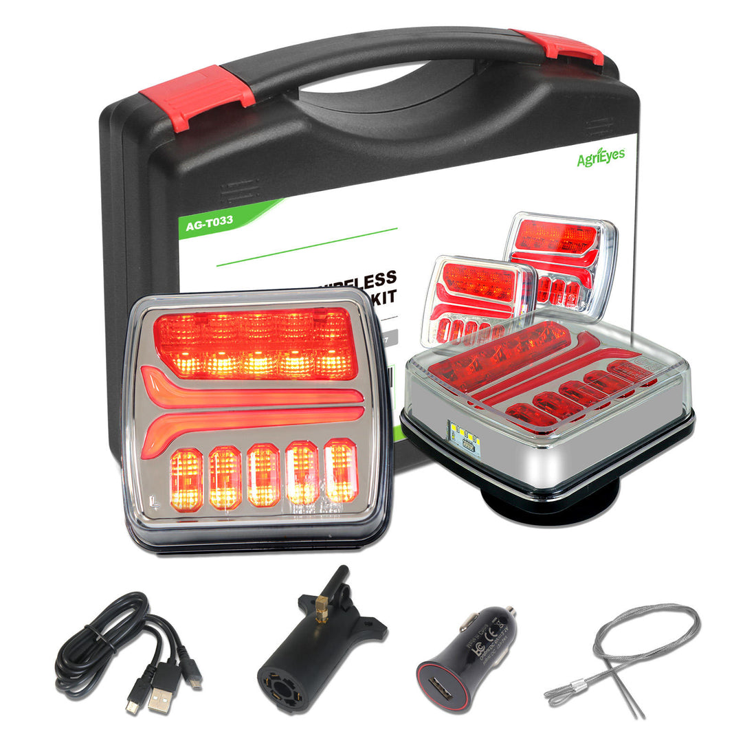 AgriEyes Wireless Trailer Lights, Rechargeable Magnetic LED Tow Light Kit, Portable DOT Compliant for Truck, Wrecker, Boat, RV, Caravan