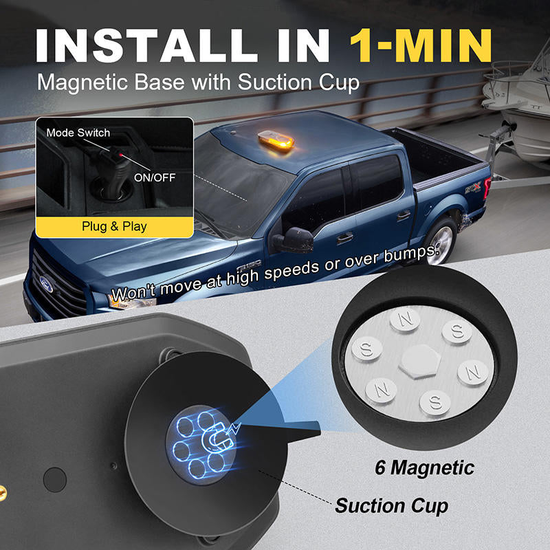 AgriEyes Wireless Mini Strobe Light Bar, Rechargeable Magnetic Amber/White LED for Truck, RV, Trailer (Remote Controlled)