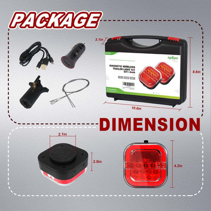 AgriEyes Halo Wireless Trailer Tow Lights with 2 Mounting Options, Magnetic &amp; Bracket, Portable LED Light Kit for Truck, RV, Boat, Camper