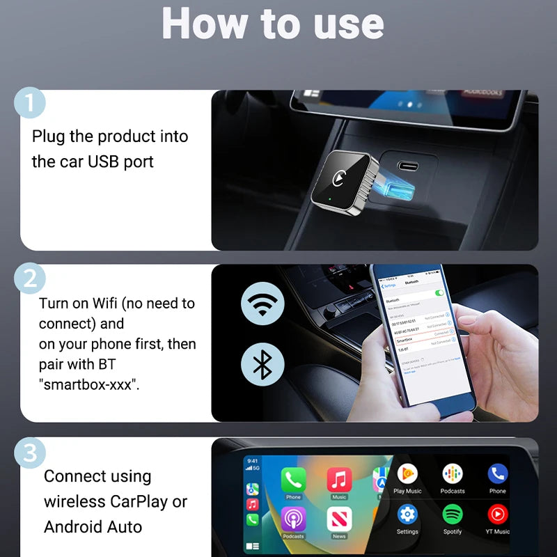 Mini CarPlay AI Box 2-in-1 Wired to Wireless CarPlay &amp; Android Auto Adapter 5GHz WiFi