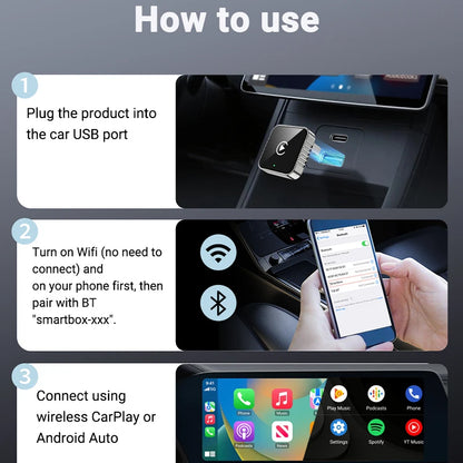 Mini CarPlay AI Box 2-in-1 Wired to Wireless CarPlay &amp; Android Auto Adapter 5GHz WiFi