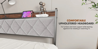Soft Pack Heavy Duty Metal Bed Frame with Headboard Charging Station For Bedroom