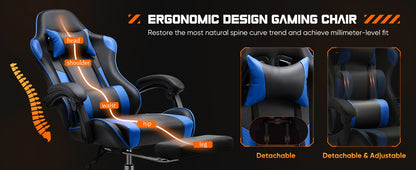 Gaming Chair with Adjustable Swivel PU Leather with Headrest and Lumbar Support