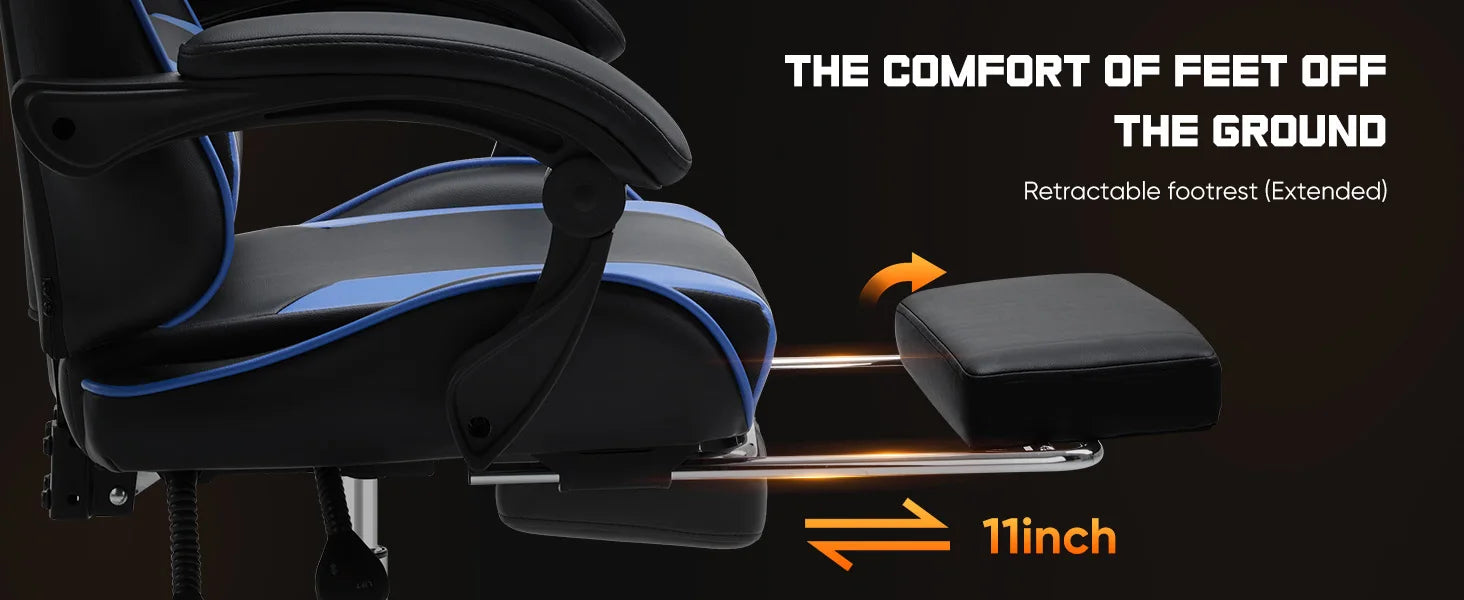 Gaming Chair with Adjustable Swivel PU Leather with Headrest and Lumbar Support