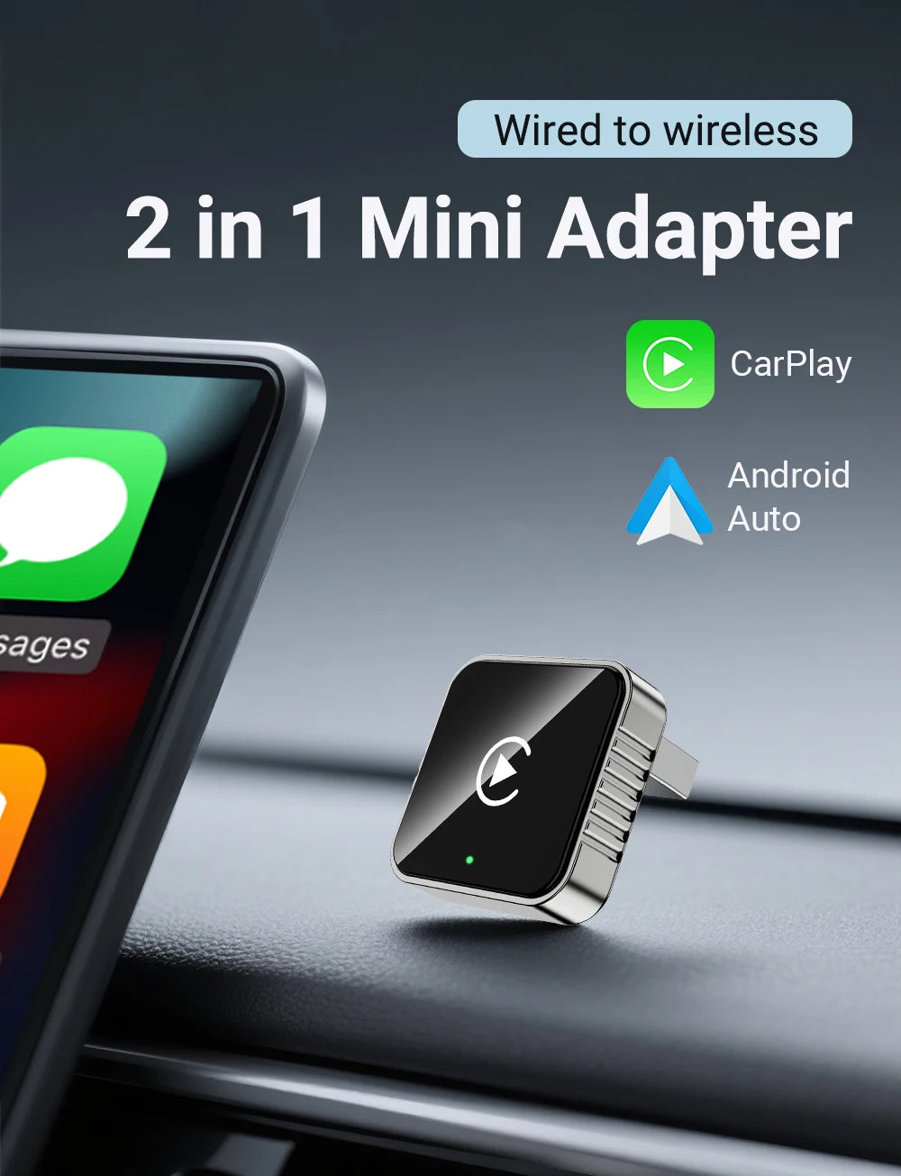 Mini CarPlay AI Box 2-in-1 Wired to Wireless CarPlay &amp; Android Auto Adapter 5GHz WiFi