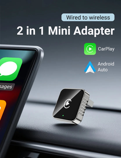 Mini CarPlay AI Box 2-in-1 Wired to Wireless CarPlay &amp; Android Auto Adapter 5GHz WiFi