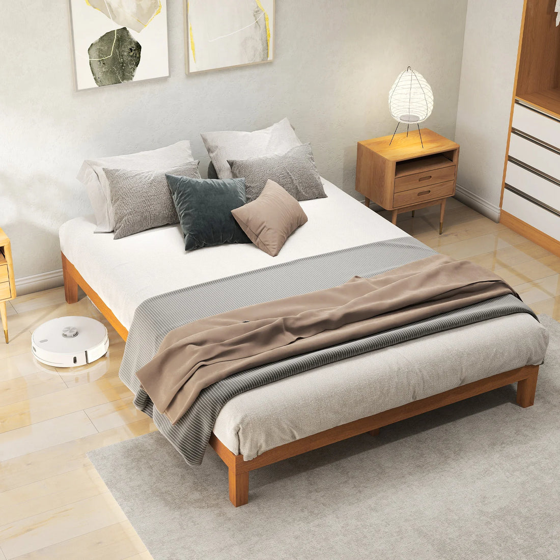 Queen Solid Wood Bed Frame with Sturdy Wood Slat Support No Box Spring Needed