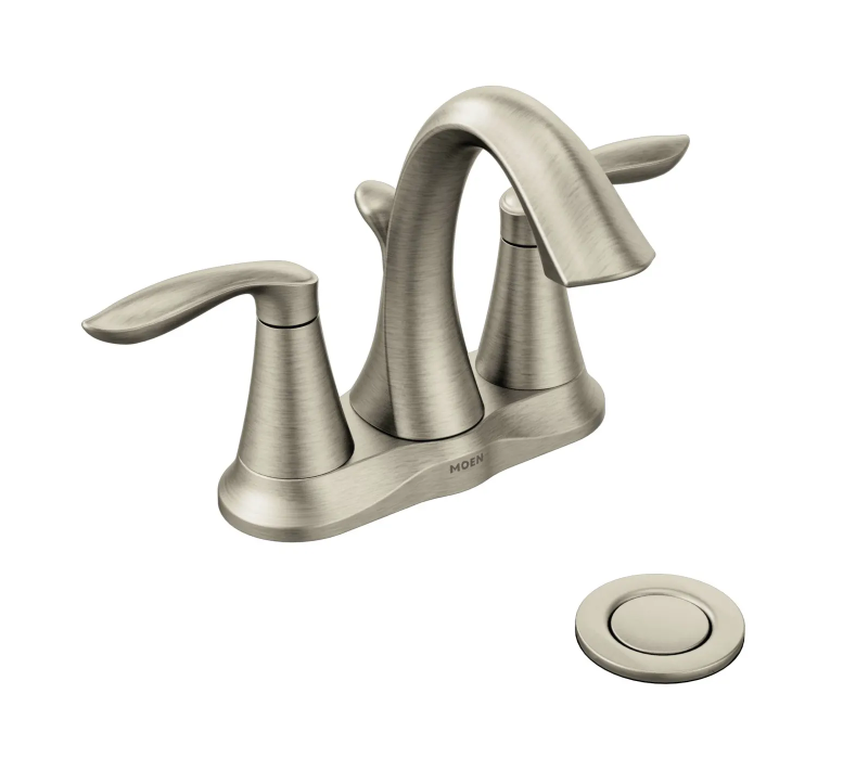 MOEN Eva 6410BN Brushed Nickel Two-Handle Centerset Bathroom Faucet with Drain (Valve Included)