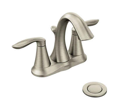 Moen Eva 6410BN Brushed Nickel Two-Handle Centerset Bathroom Faucet with Drain (Valve Included)