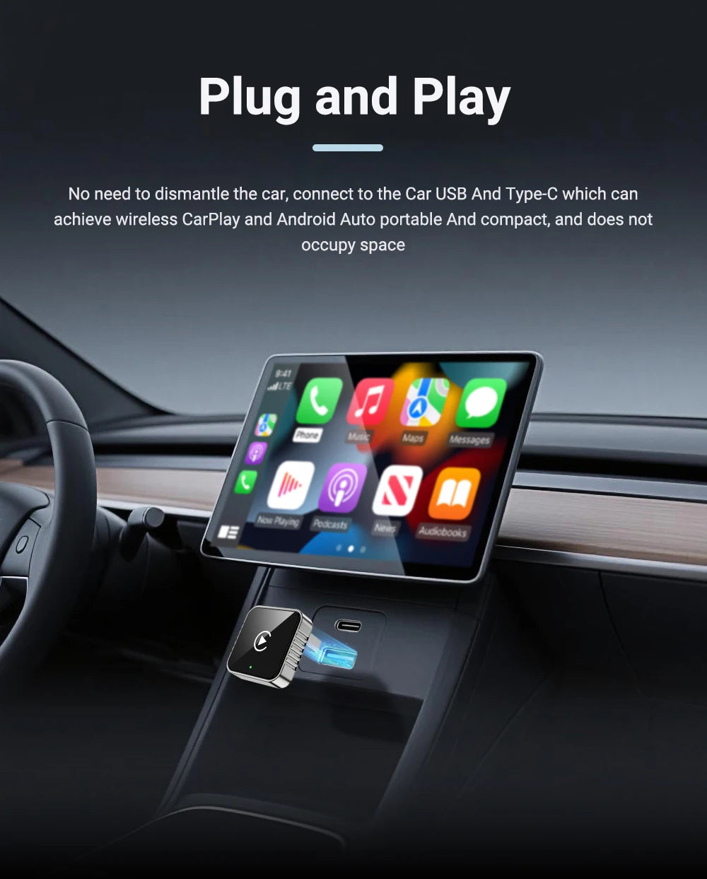 Mini CarPlay AI Box 2-in-1 Wired to Wireless CarPlay &amp; Android Auto Adapter 5GHz WiFi