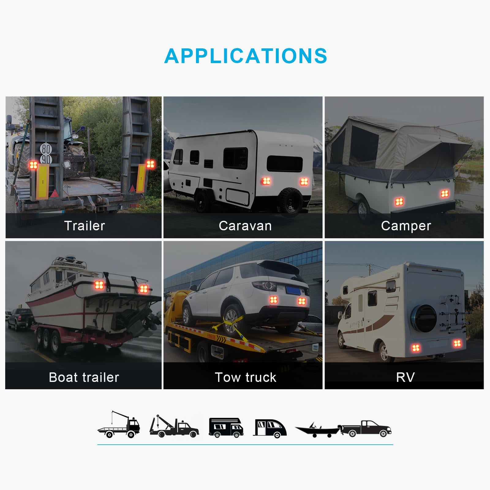 AgriEyes Wireless LED Trailer Light Kit, Rechargeable Magnetic Tow Lights with 7-Way to 4-Way Transmitter for Truck, Boat, Camper, RV, Caravan