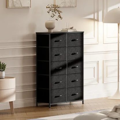 10-Drawer Bedside Table for Bedroom - Fabric Wardrobe with Steel Frame, Closet Storage Cabinet for Living Room Furniture