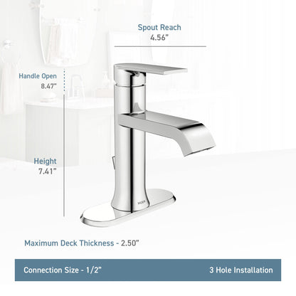 Moen Genta WS84760 Single Handle Single Hole Bathroom Faucet in Chrome with Lift Rod Drain Assembly