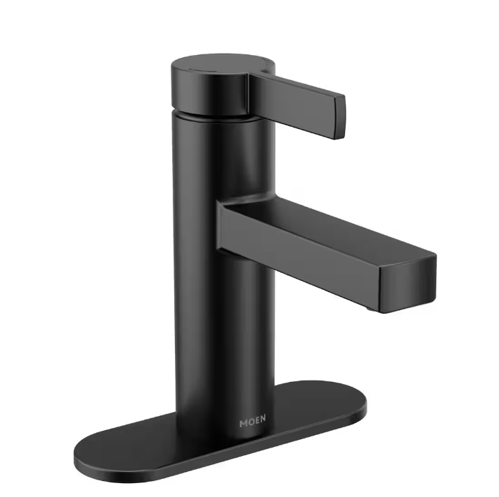 Moen Beric 84774BL Matte Black 1.2 GPM Single Hole Bathroom Faucet with Push Pop-Up Drain Assembly