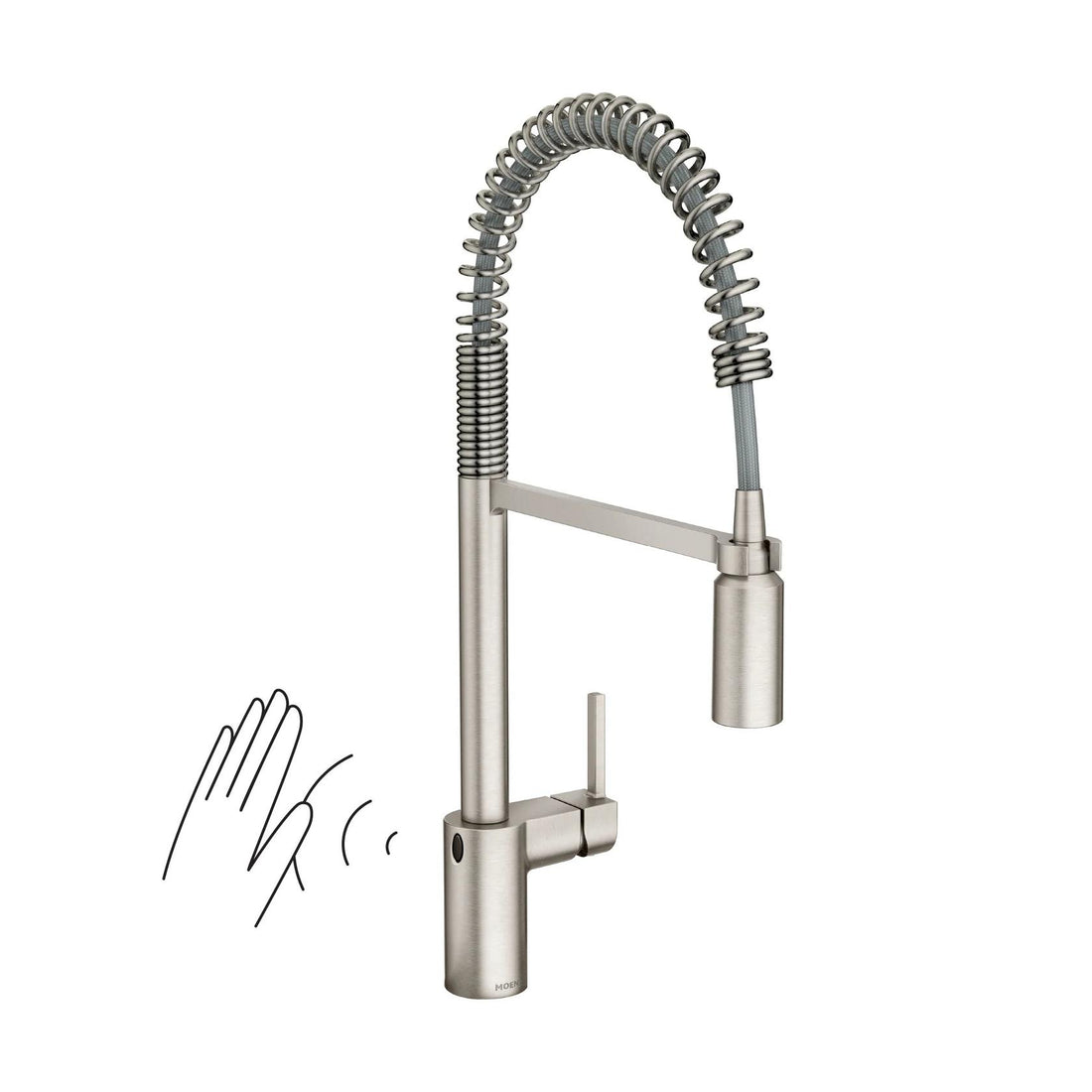 MOEN Align 5923EWSRS Single Handle Pre-Rinse Spring Pulldown Kitchen Faucet with MotionSense Wave and Power Clean in Spot Resist Stainless