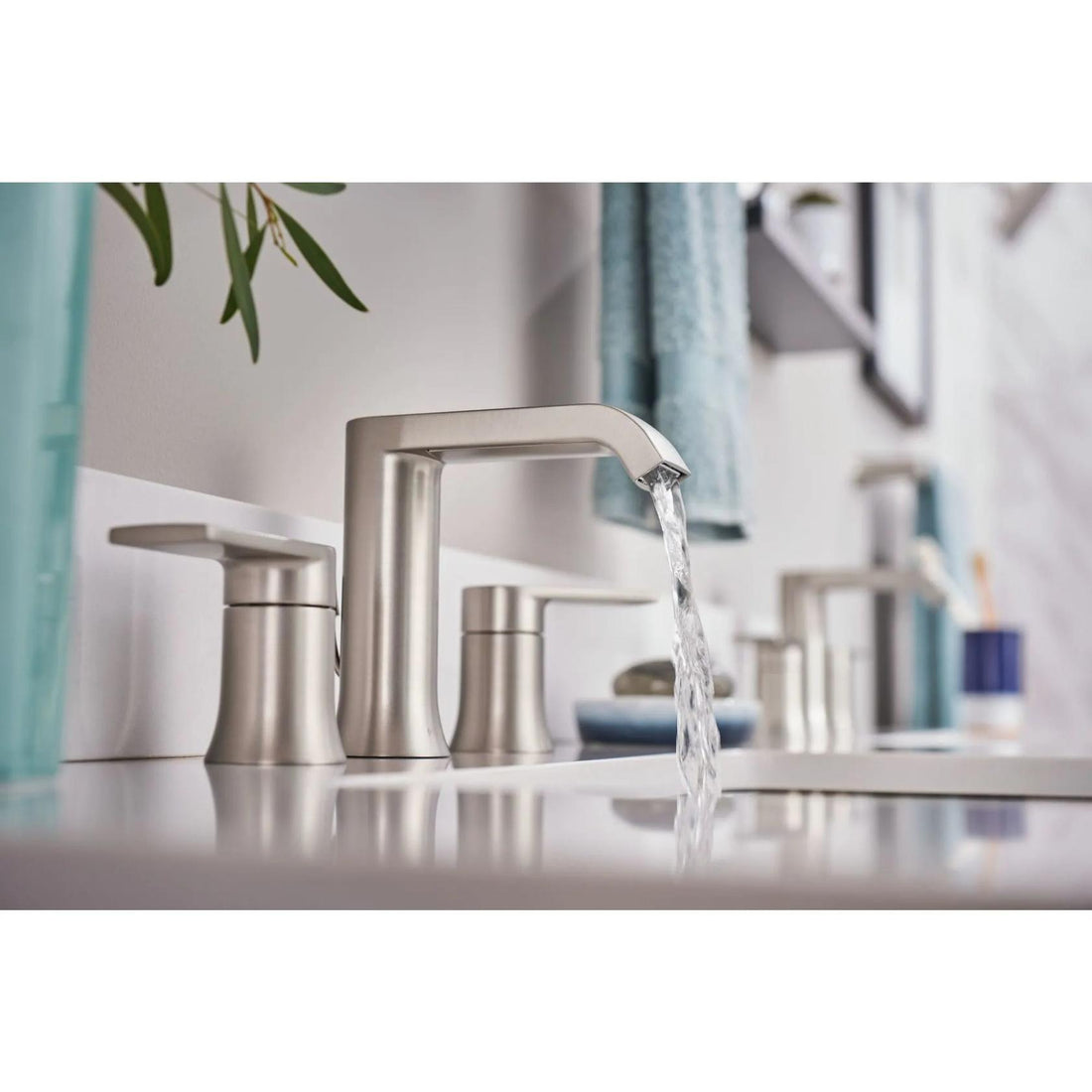 MOEN Genta 84763SRN Widespread Double Handle Bathroom Faucet in Spot Resist Brushed Nickel (Valve Included)