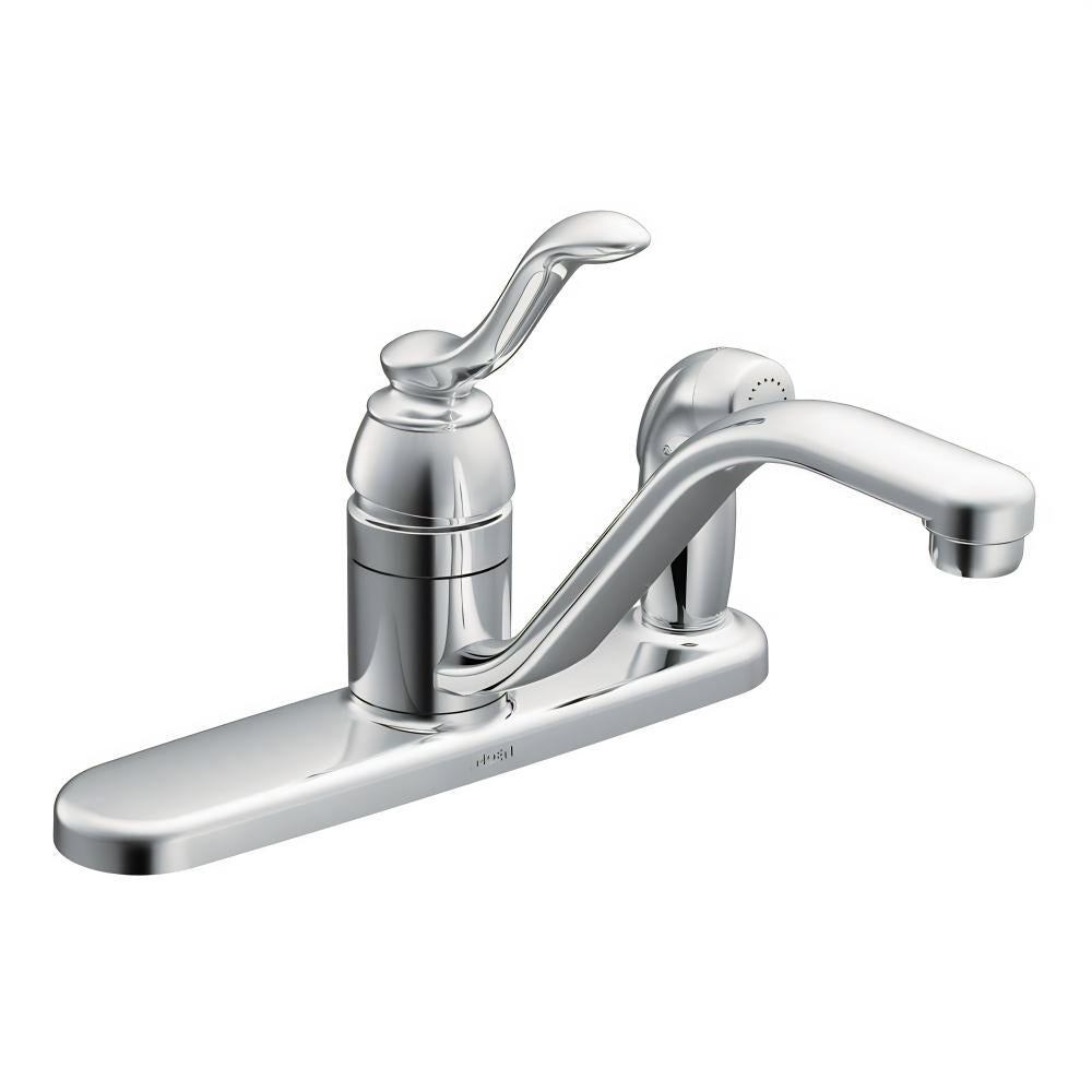MOEN Banbury CA87527 Single-Handle Low-Arc Standard Kitchen Faucet with Side Sprayer in Chrome