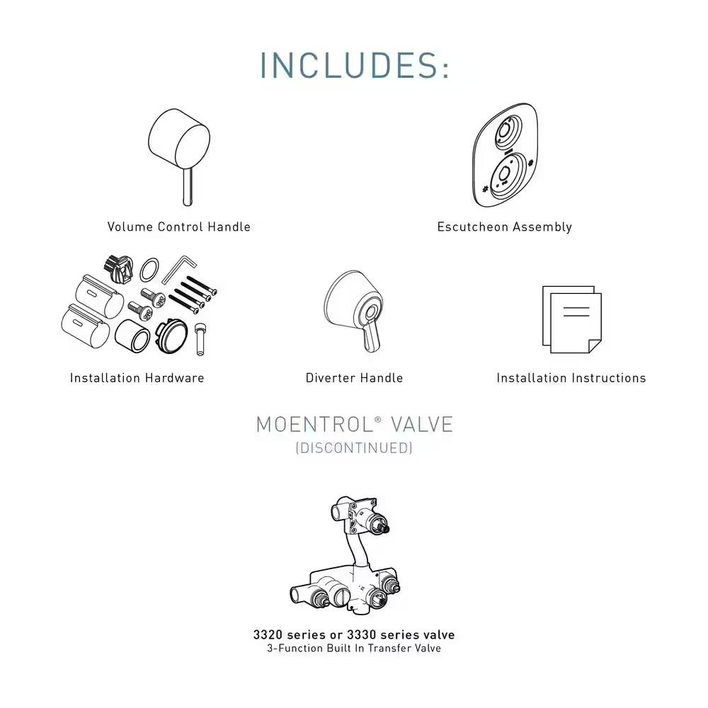 MOEN Align T3290BL Two Handle Moentrol Transfer Valve Trim Kit in Matte Black (Valve Not Included)