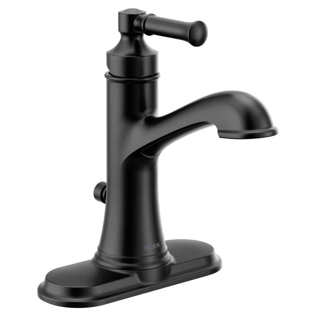 MOEN Dartmoor 6803BL Single Handle 1-Hole Bathroom Faucet with Drain Kit Included in Matte Black