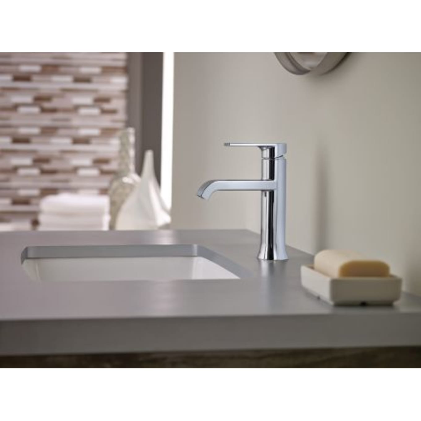 Moen Genta WS84760 Single Handle Single Hole Bathroom Faucet in Chrome with Lift Rod Drain Assembly