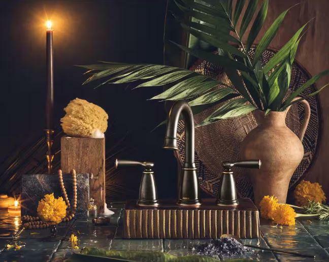 MOEN Banbury 84947BRB Widespread Double Handle High-Arc Bathroom Faucet in Mediterranean Bronze (Valve Included)