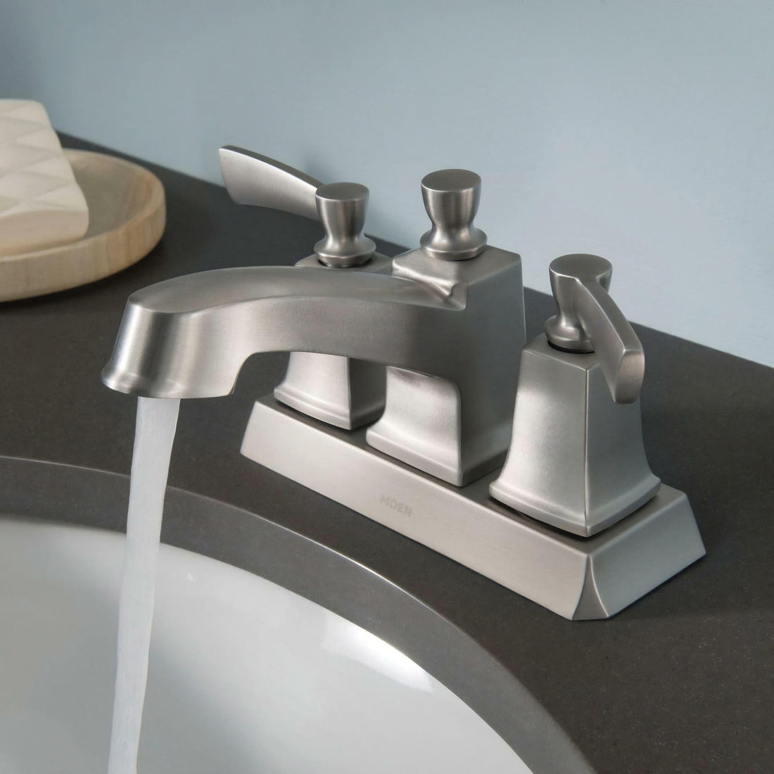 MOEN Conway WS84922SRN Two-Handle Centerset Bathroom Faucet with Drain Assembly in Spot Resist Brushed Nickel