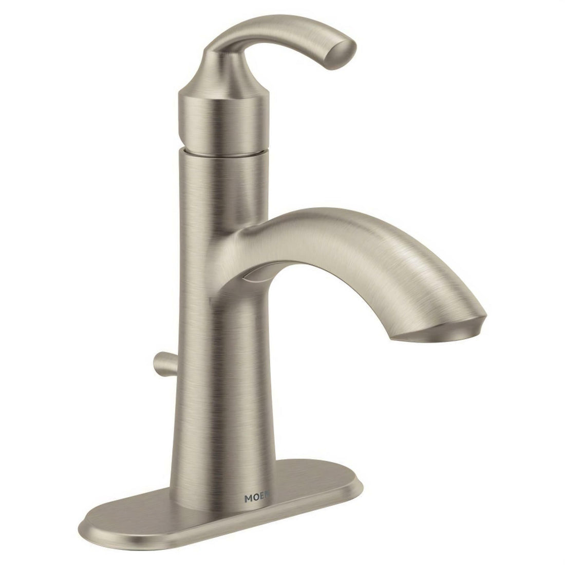 MOEN Glyde 6170BN 1-Handle 1-Hole Bathroom Faucet with Drain Kit Included in Brushed Nickel
