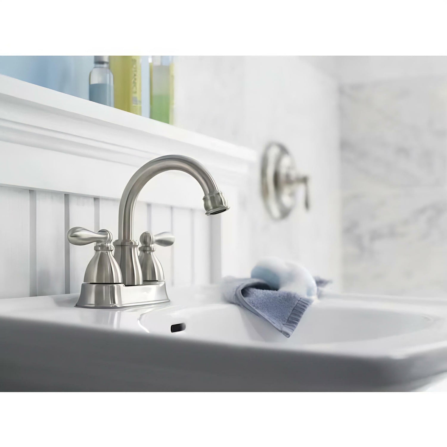 MOEN Caldwell WS84667SRN Two-Handle Bathroom Faucet High Arc Lavatory Sink Centerset, Spot Resist Brushed Nickel