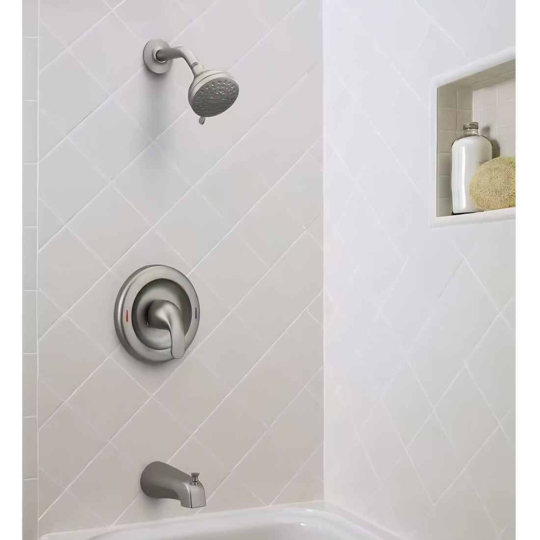 MOEN Adler 82613SRN Single Handle 4-Spray Tub and Shower Faucet 1.8 GPM in Spot Resist Brushed Nickel (Valve Included)
