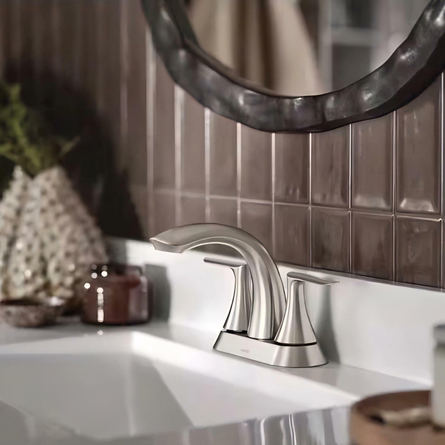 MOEN Findlay 84515SRN Centerset Double-Handle Bathroom Faucet in Spot Resist Brushed Nickel