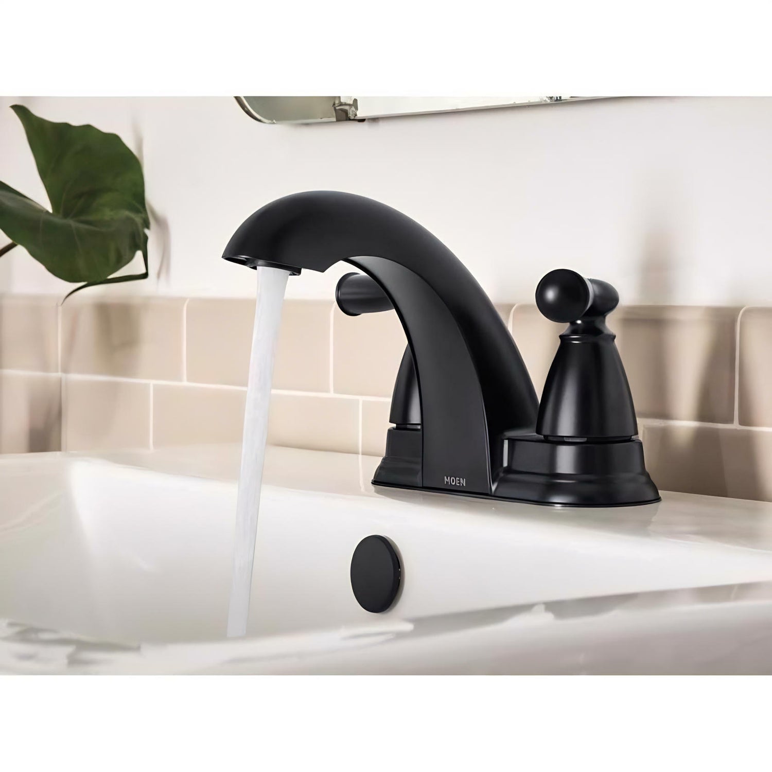 MOEN Banbury 84942BL Centerset Double Handle Low-Arc Bathroom Faucet in Matte Black