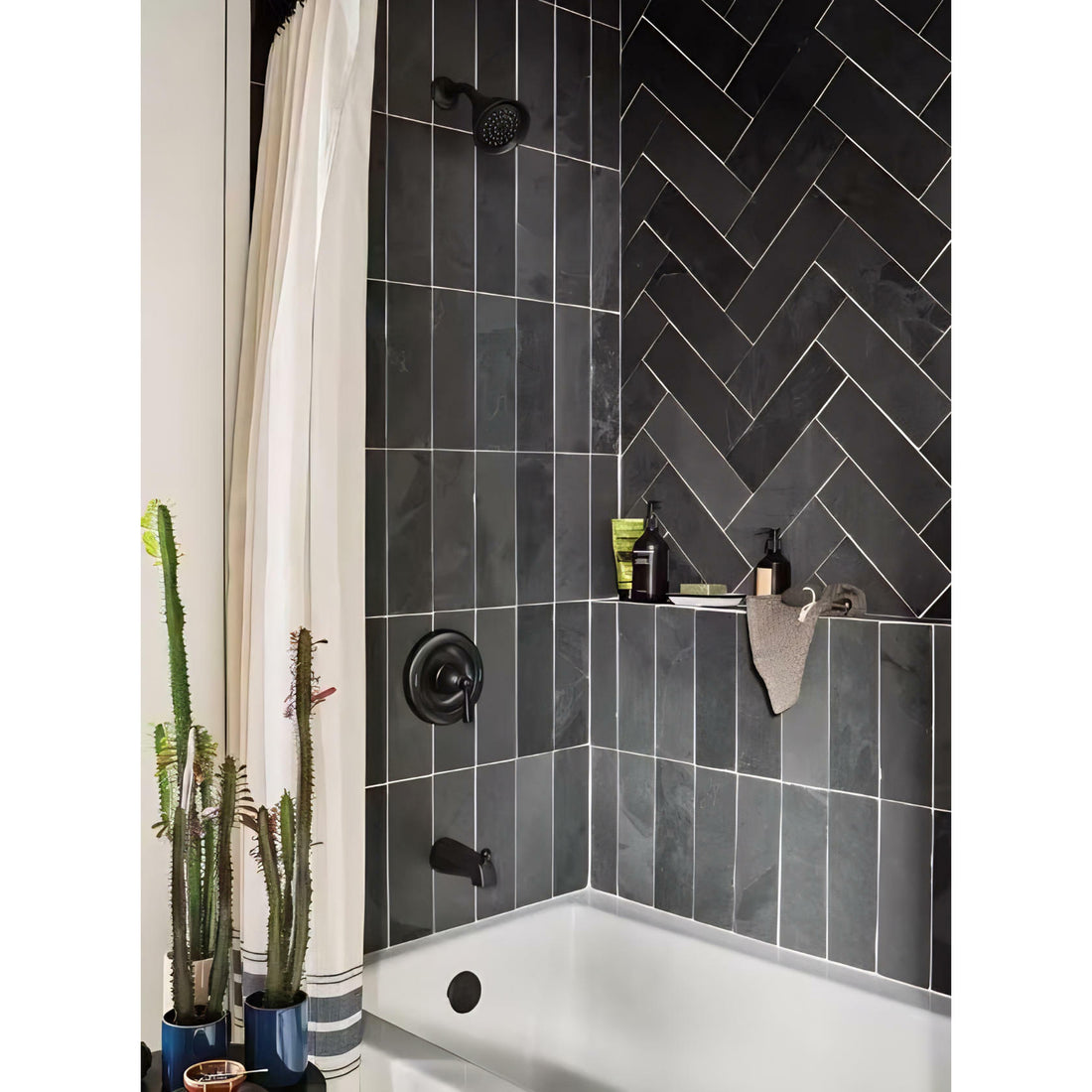 MOEN Banbury 82910BL One Handle 1-Spray Trim Kit Tub and Shower Faucet 1.75 GPM in Matte Black (Valve and Handles Included)