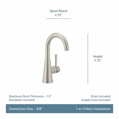 MOEN Ronan 84021SRN Single Hole Single-Handle Bathroom Faucet in Spot Resist Brushed Nickel