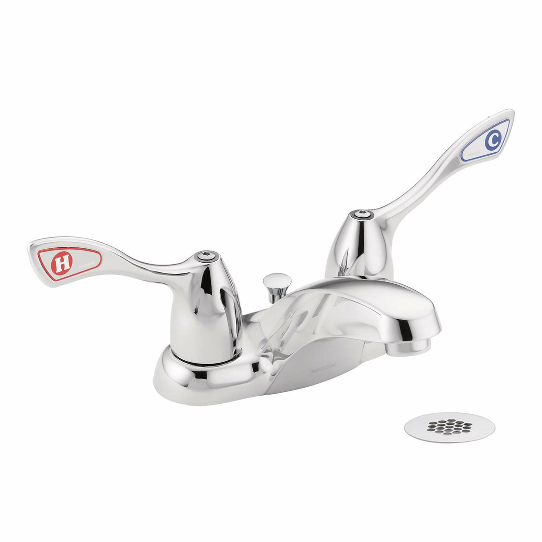 MOEN M-Bition 8810 Centerset 2-Handle Bathroom Faucet in Chrome with Grid Strainer Waste