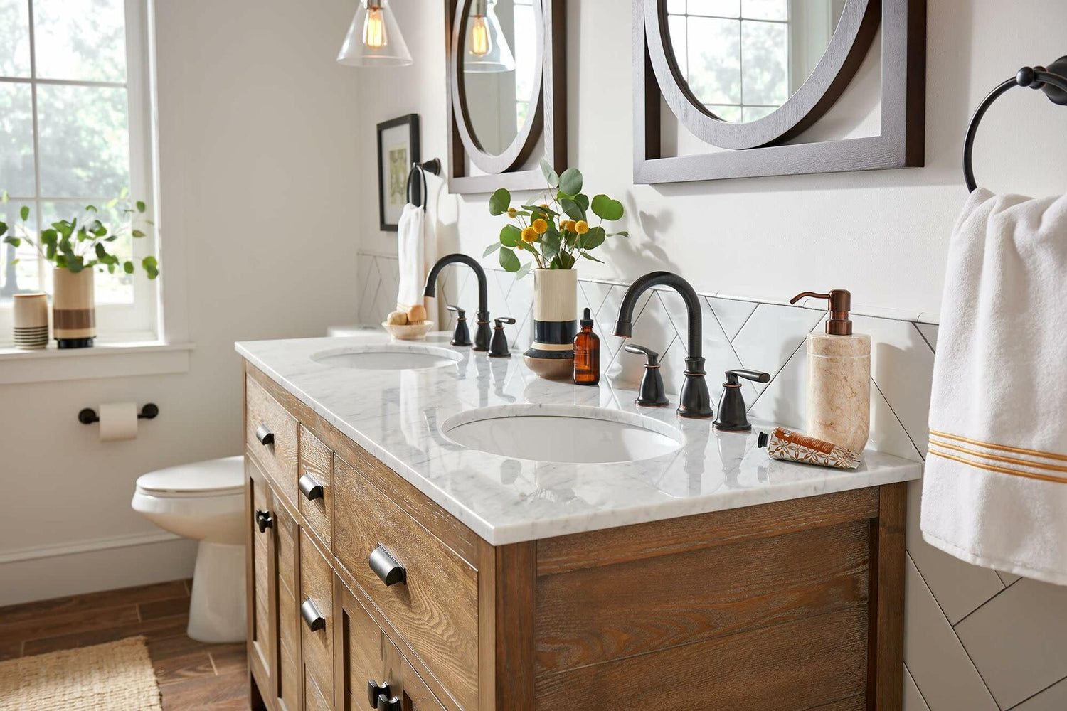 Moen Hilliard 84539BRB Widespread Bathroom Faucet with Pop-Up Drain Assembly and Duralock Technology