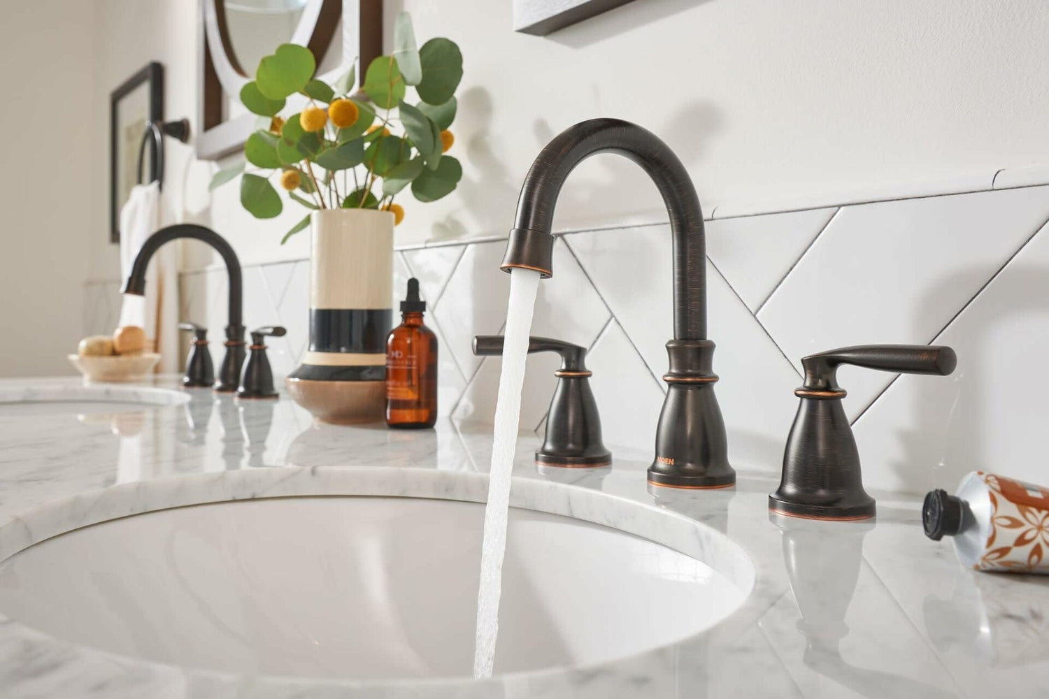 Moen Hilliard 84539BRB Widespread Bathroom Faucet with Pop-Up Drain Assembly and Duralock Technology